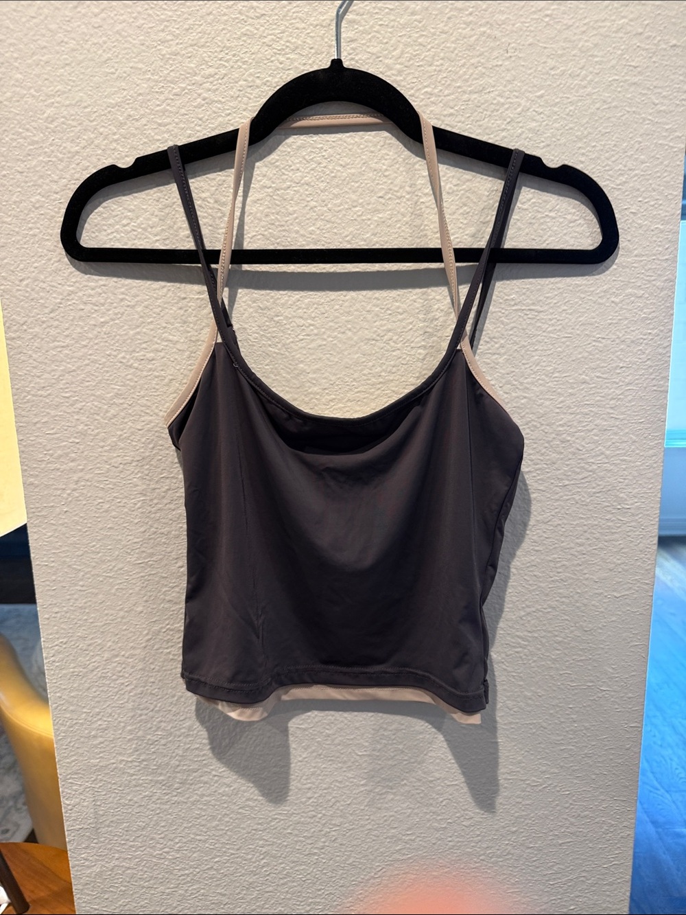 Princess Polly Two-Tone Scoop Neck Tank Top — Grey & Beige Straps